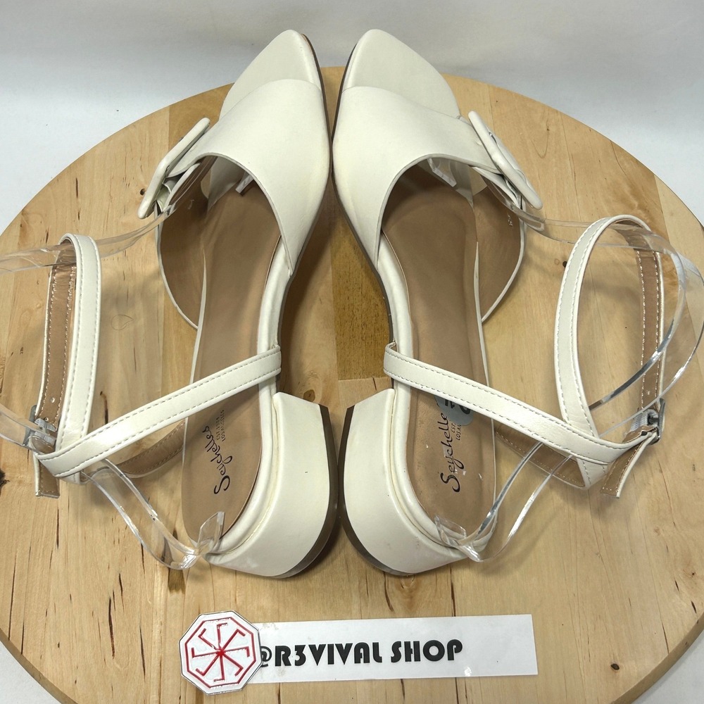 Seychelles Buckles Ivory Square Toe Block Heel Womens Sandals - Size 9.5M - Picture 8 of 10